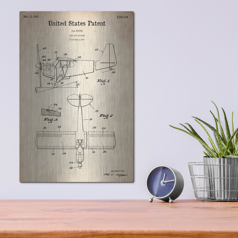 «HighLife Air plane Blueprint Parchment» par Luxe Metal Portfolio, H 16 po x l 12 po