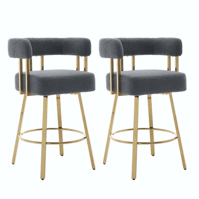 Chaise de bar en molleton moderne avec pieds en métal doré (ensembles de 2 pièces)