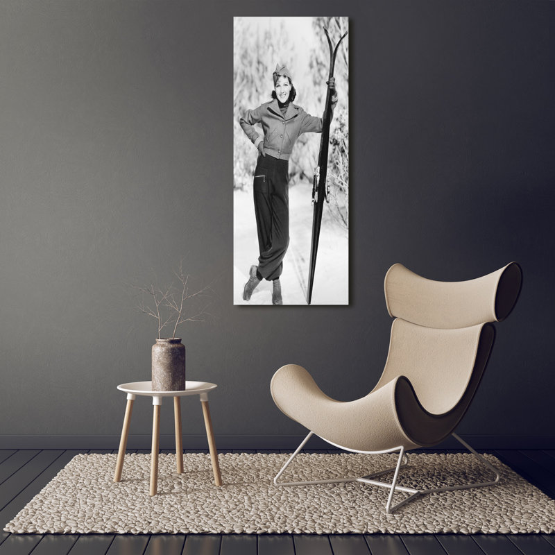 Woman With Skis - Wrapped Canvas Print