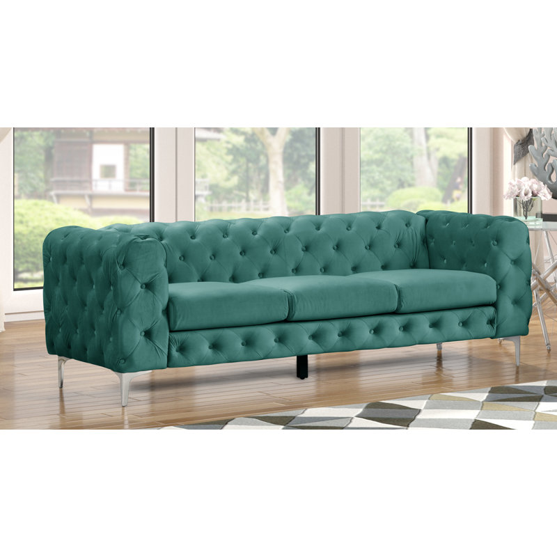 Graford Upholstered 85.5'' Sofa, Jade Green Velvet