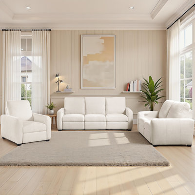 Ellerbe Modern & Contemporary Power Reclining 3-Piece Living Room Set with Luxurious Chenille Fabric Upholstery, Wall-Hugger Design & Superior Foam over Pocket Coils Comfort