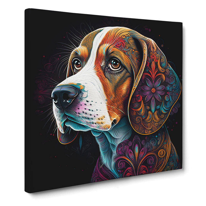 Beagle Paisley Art - Wrapped Canvas - Framed Print, 50cm H x 50cm W x 3cm D