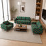 Green Patterned Upholstered Sofa Set With Solid Wood Frame And Natural Wood Legs