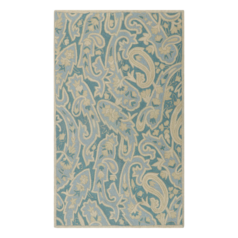 Rug & Kilim’S Contemporary Chain Stitch Rug In Blue With Cream Floral Patterns