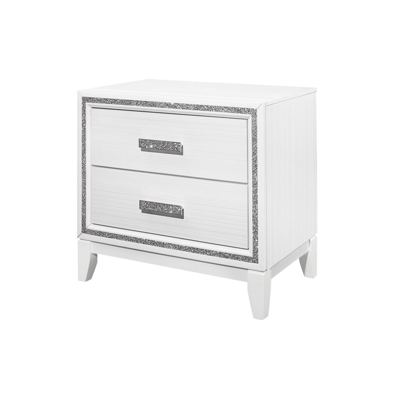 Table de chevet transitionnelle spacieuse en blanc avec poignée 2 espaces, dévoilement et paillettes
