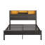 Lit double en métal avec station de charge et rangement pour livres, stable, facile à installer, tête de lit noire décorative sans sommier, nuit tranquille, assemblage,