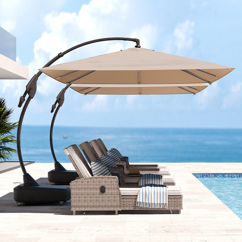 amazon cantilever patio umbrellas Yardgrace 10 ft. Metal Outdoor Patio Cantilever Patio Umbrella Offset Hanging Umbrella with 360 degree Rotation in Beige