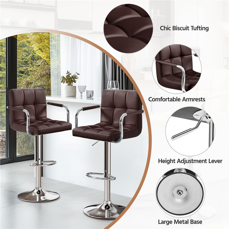 Pete Swivel Upholstered Adjustable Height Counter Stools, Brown