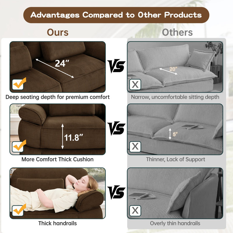 Canapé d'angle modulaire surdimensionné en forme de U, canapé 4 places avec pouf, tissu velours côtelé, pour salon, chambre ou appartement