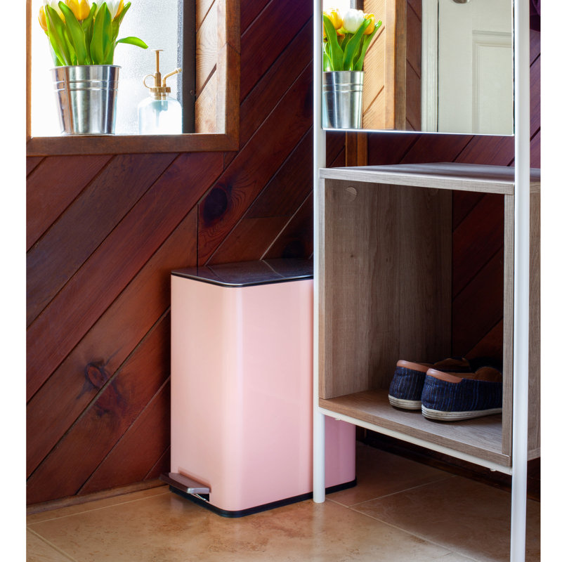 Poubelle à pédale rectangulaire 10L en acier inoxydable - Basics by Wayfair ™, Rose clair