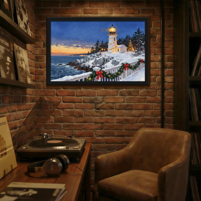 Christmas Lighthouse Christmas Snowy Coastal Scene With Lights