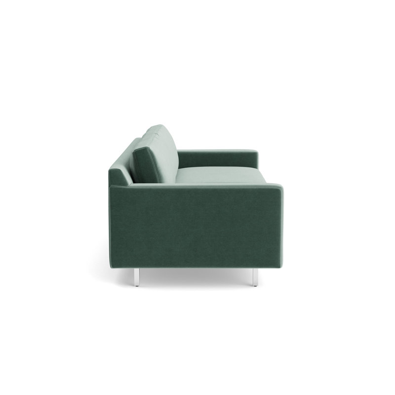 Hunter No Welt 90 Sofa with Metal Leg, Performance Velvet - Jade, Polished Stainless Steel