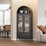 30.7 In. W×72.8 In. H×15.4 In. D  2-shelf And 2-drawer Metal Display Cabinet,Modern Freestanding Arched Cabinet, Antique Cabinets,Porcelain Cabinets,Bookshelves,assembly Required
