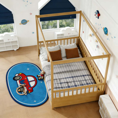 Full Size Canopy Bed Frame with Guardrails