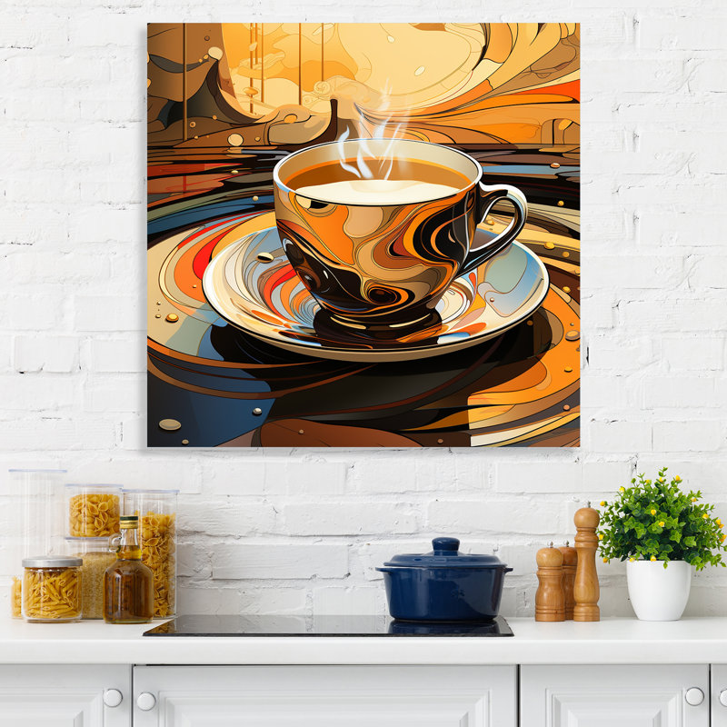 «Yellow Steaming Coffee Brew» - art mural café, H 36 po x l 36 po x P 1,5 po
