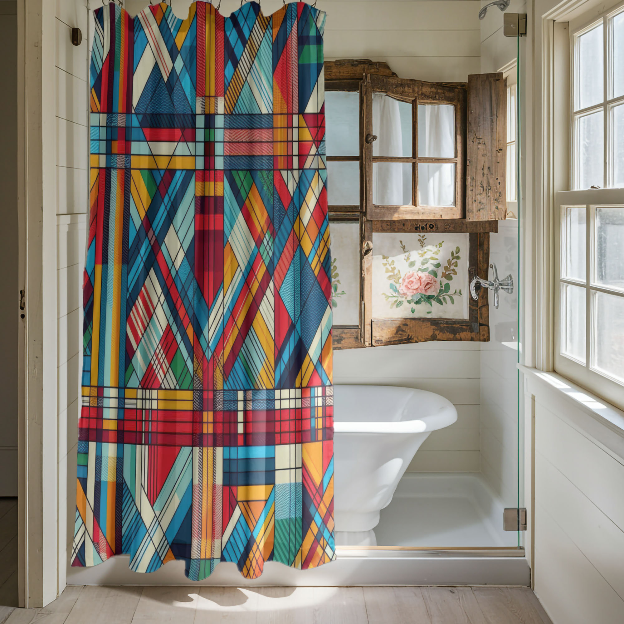 East Urban Home Heritage Check Patterns - 1 Piece Standard Shower ...