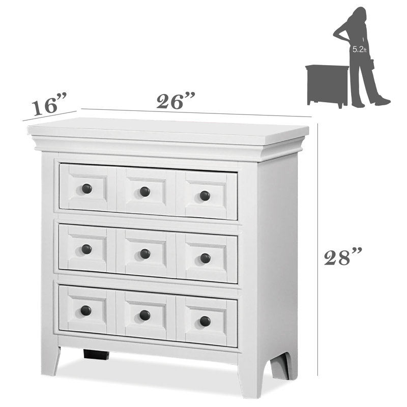 Genesha 3-Drawer Nightstand, White, Bronze