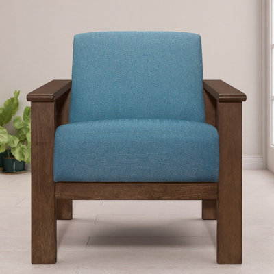 Chaise d'appoint rembourrée en tissu bleu avec finition noyer et rangement - Mobilier de salon moderne