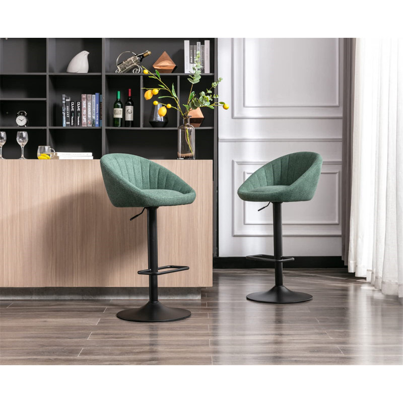Swivel Upholstered Adjustable Height Counter Stool with Metal Frame, Green