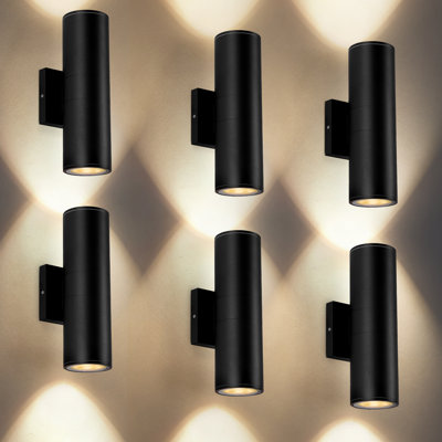 6-Pack 12" Modern LED Up and Down Outdoor Wall Lantern, Aluminum Round Outdoor Wall Light, IP65 Waterproof