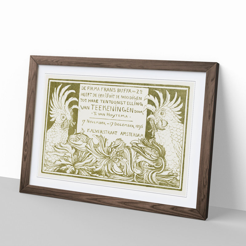 Invitation with Two Cockatoos by Theo Van Hoytema - Picture Frame Painting, 27cm H x 36cm W x 2cm D, Walnut