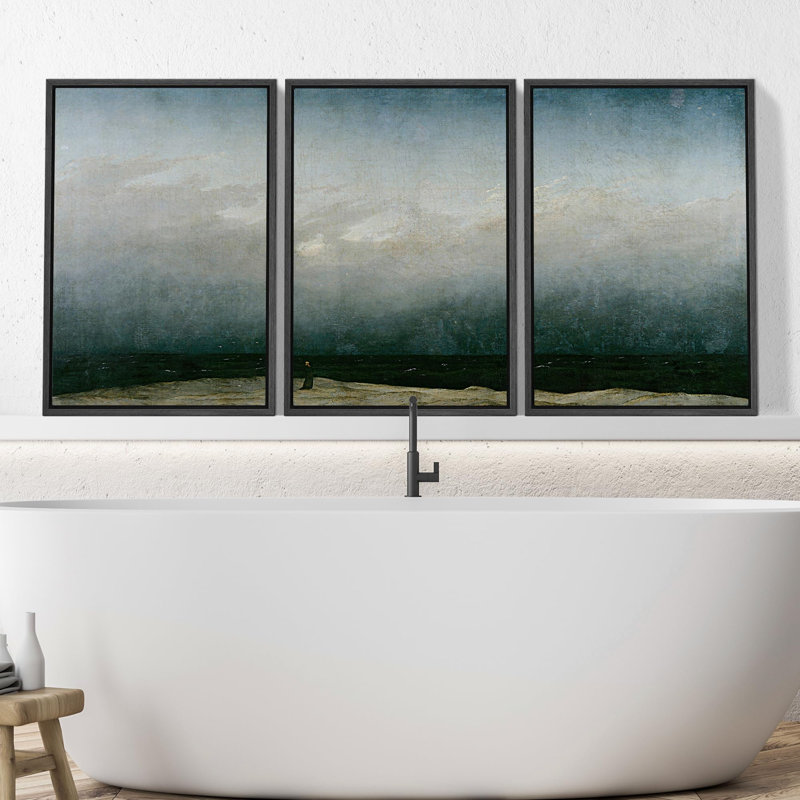 " Serene Seascape Minimalist Abstract Ocean " 3 - Pieces, H 36 po x l 24 po x P 1,5 po, Noir