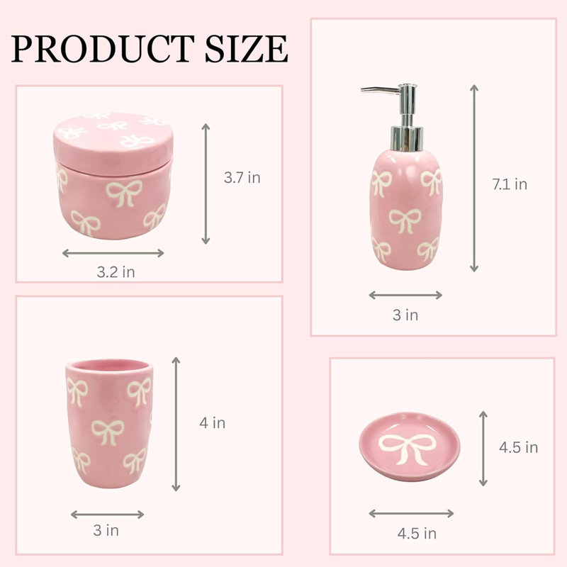 Ensemble d'accessoires de salle de bain en céramique 4 pièces - Distributeur de savon