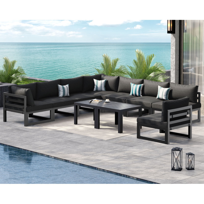 Gillean 8 - Person Modular Patio Conversation Set with Cushions, Gray, Gray