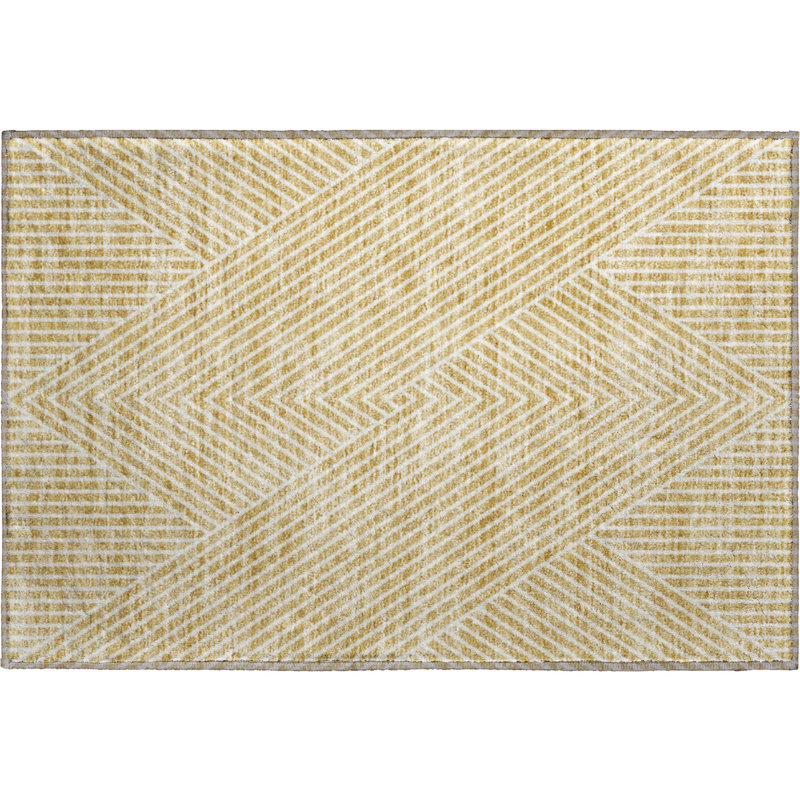 Premium Machine Washable Prisco Gold Rug, Rectangle 1'8" x 2'6"