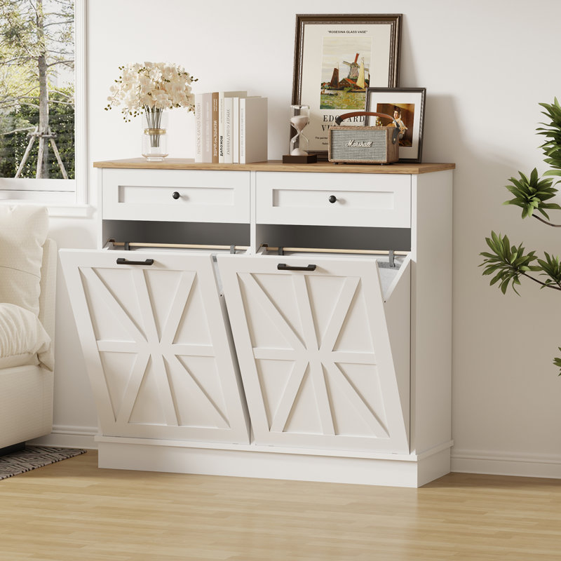 Armoire poubelle Farmhouse Double Tilt-Out, Blanc