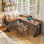 Bureau en bois de noyer en forme de L 62,99 po-108840421-108840422