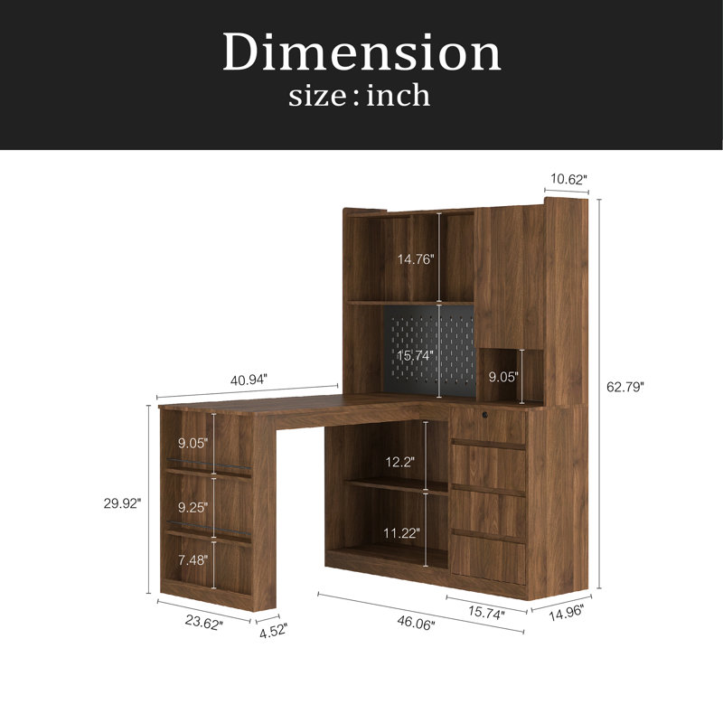 L Shaped Desk With Charger,Computer Desk With Drawers,Bookshelf, With LED Light,Modern Corner Desk,Home Office Desk,L-Shaped Study Table Writing Desk,Corner Gaming Computer Desk With Storage