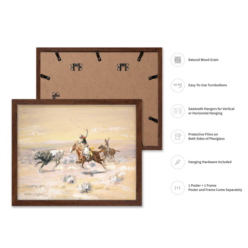 Charles Marion Russell - Cowboys From The Bar Triangle, Poster, Brown Framed, 11"H x 14"W