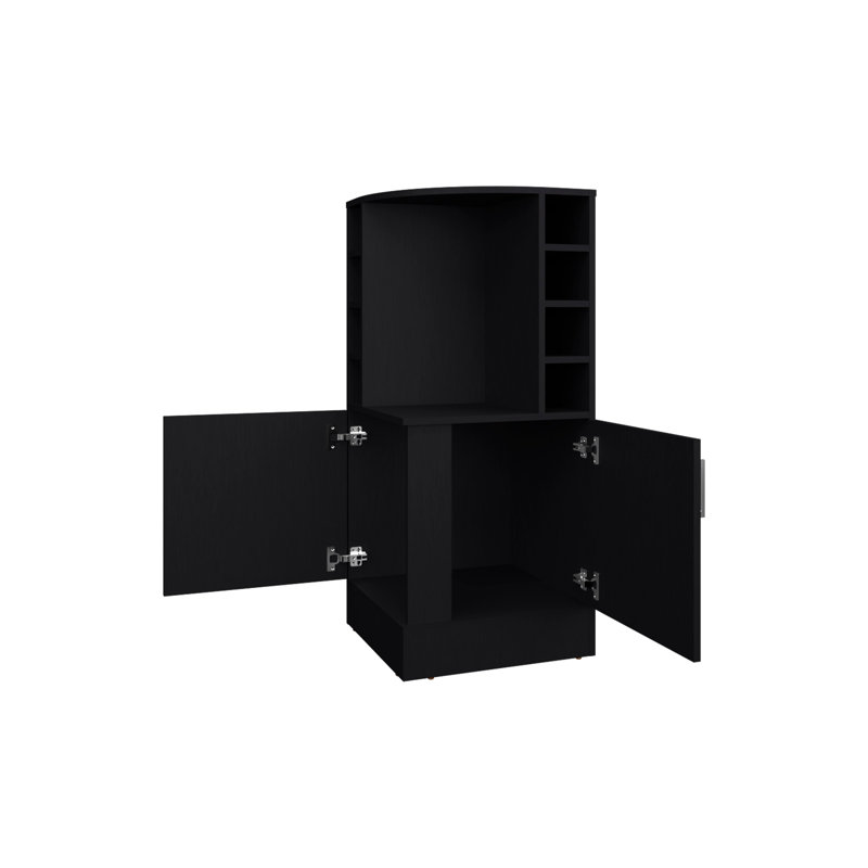 Toyei Corner Bar Cabinet with Bottle Rack, Open Shelves, and Hidden Storage, Black