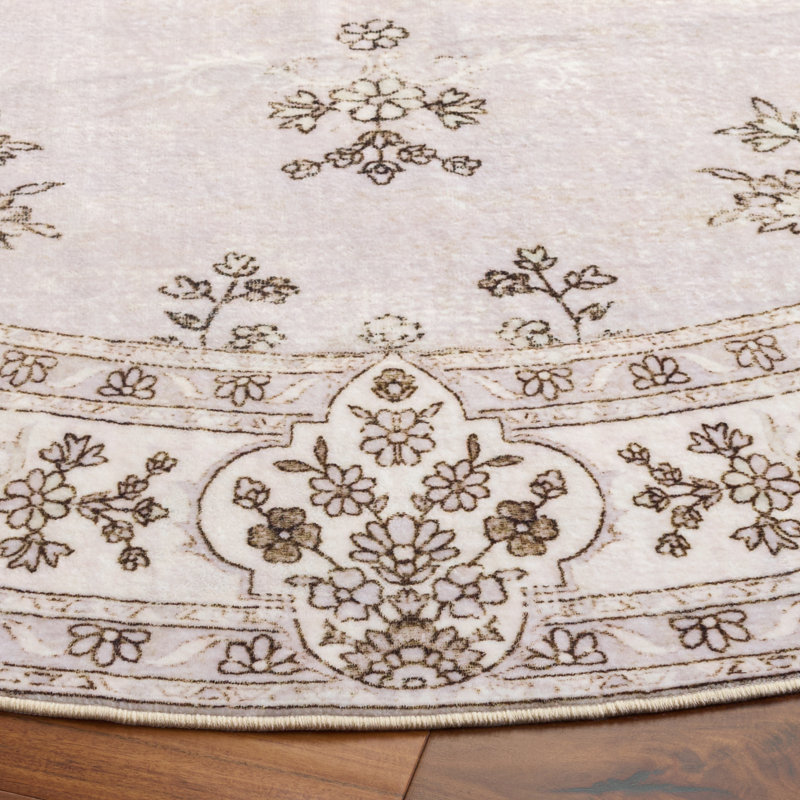 Arizona Performance Machine Washable Floral Indoor Rug, Round 6'
