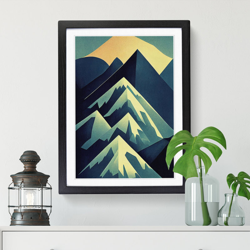 Winter Mountain Abstract - Single Picture Frame Print, Black, 64cm H x 46cm W x 2cm D