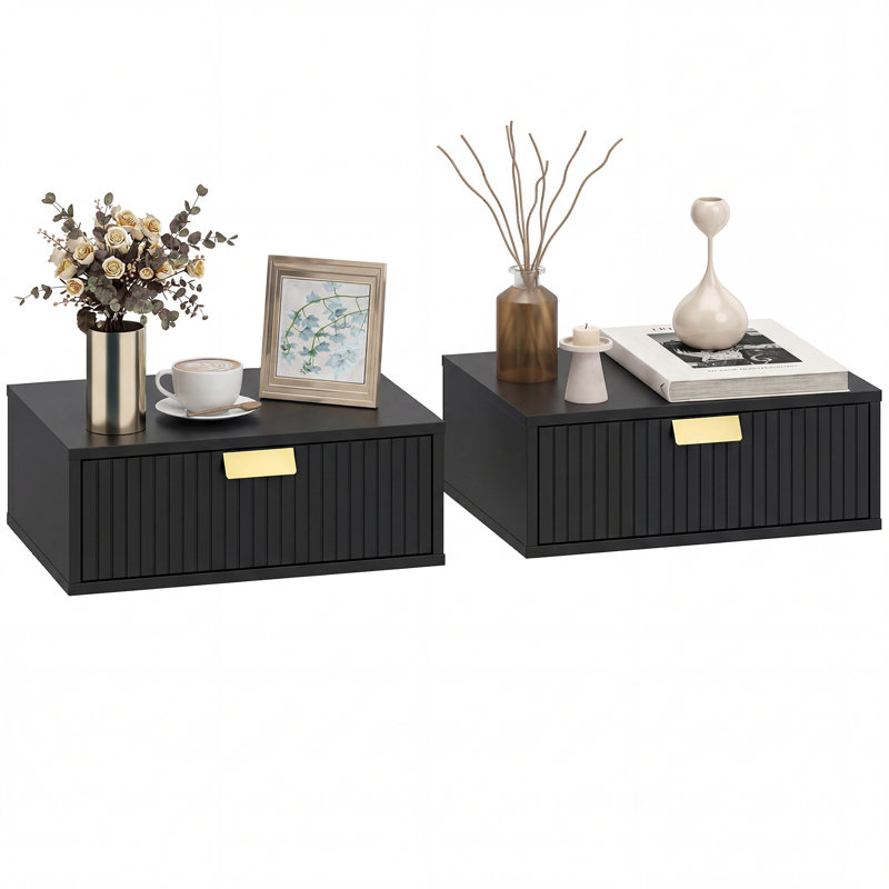 40cm W Manufactured Wood Bedside Table, Black