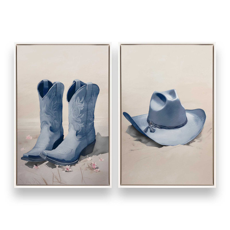 «Cowboy Essentials» en bleu, ensemble de 2, H 49 po x l 66 po, Cadre flottant blanc opaque