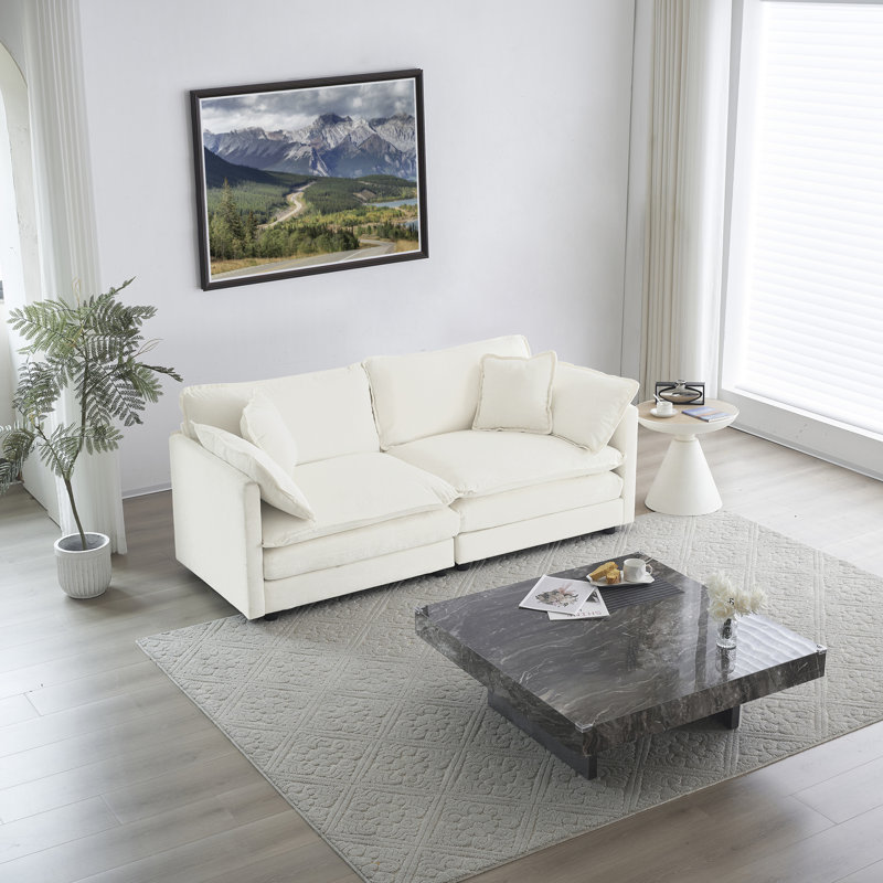 Ensemble canapé, causeuse, tissu chenille, pour le salon, Beige, 2
