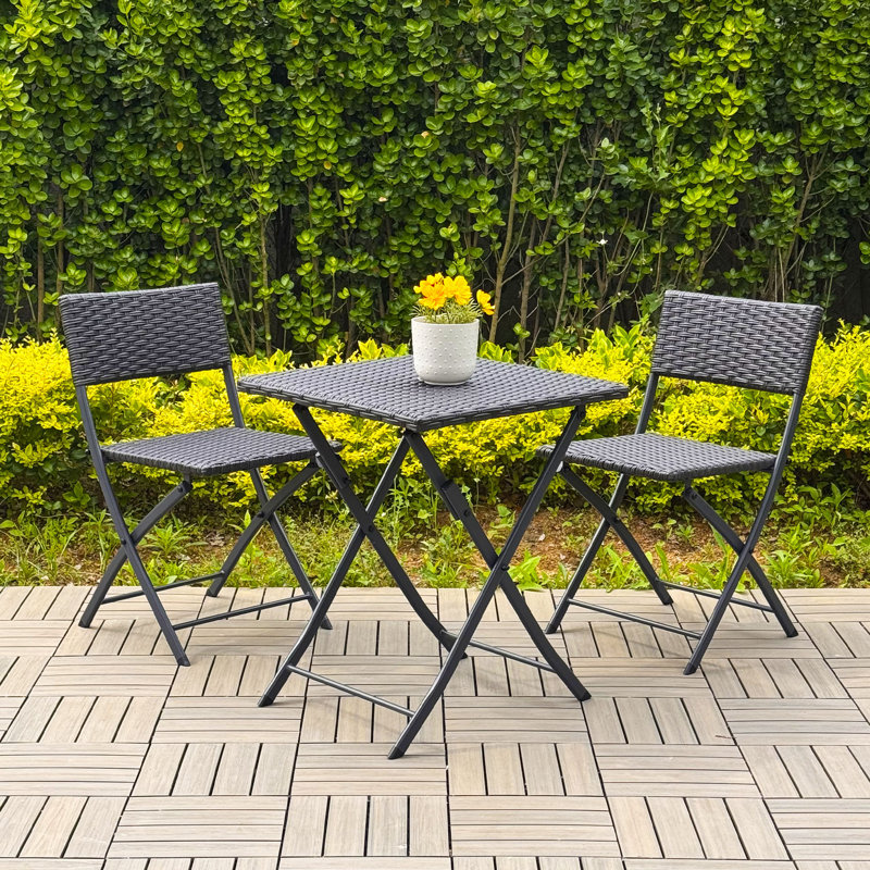 Teree 2 - Person Wicker Patio Dining Set with Square Table, Dark Brown/ Black