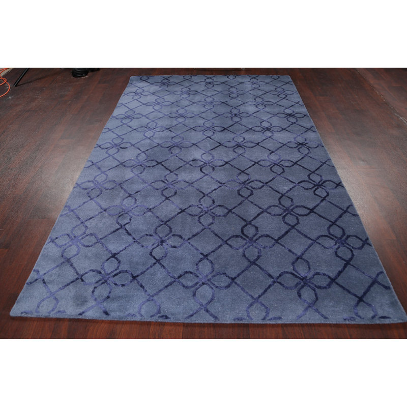 Tapis bleu marine en laine / soie touffeté à la main Luxton
