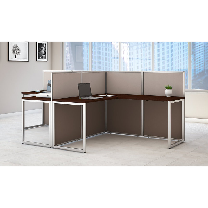 Easy Office L-Desk Office Suite Benching Workstation - Reversible, Mocha Cherry