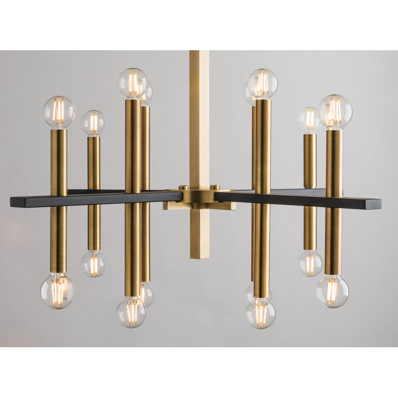 Lustre géométrique unique à 16 lumières Colette, Laiton vieilli / noir