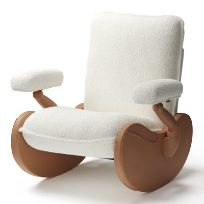 32" Wide Adjustable Armrests Nursery Rocking Chair Glider For Breastfeeding, White