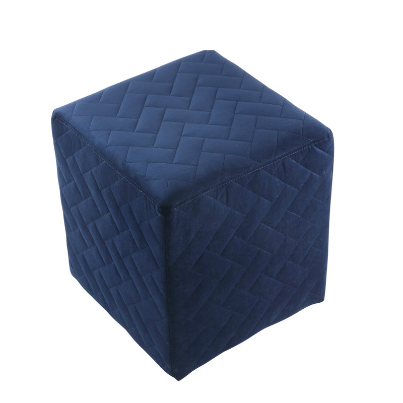 Repose-pieds matelassé de 17 po Lakshay, Velours bleu marine