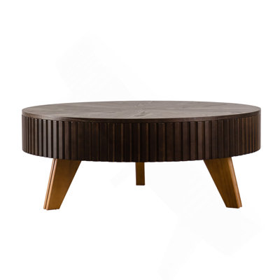 39.37" Retro Round Coffee Table With Storage Space, Suitable For Living Room And Office, Brown