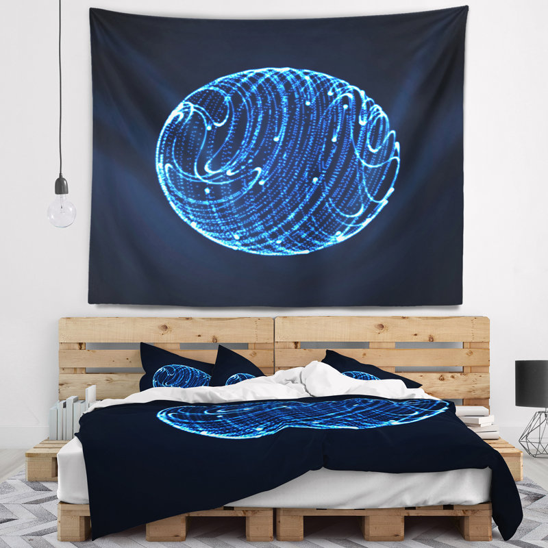 Tapisserie abstraite à particules bleues brillantes, H 32 po x l 39 po