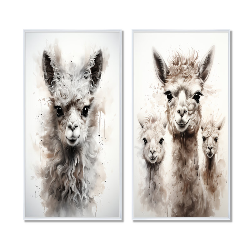 Laine d'alpaga grise Grace II - ensemble de 2 impressions sur toile d'alpaga, Cadre blanc, H 32 po x l 33 po