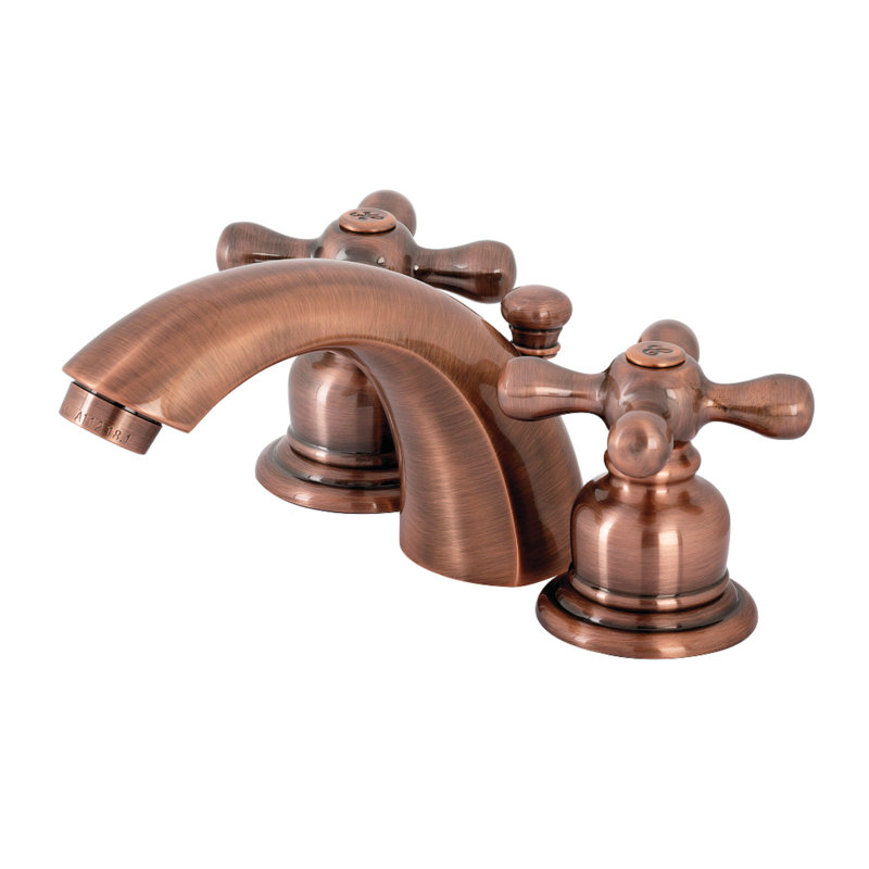Kingston Brass Victorian Two-Handle 3-Hole Deck Mount Mini-Widespread Bathroom Faucet with Plastic Pop-Up, Antique Copper