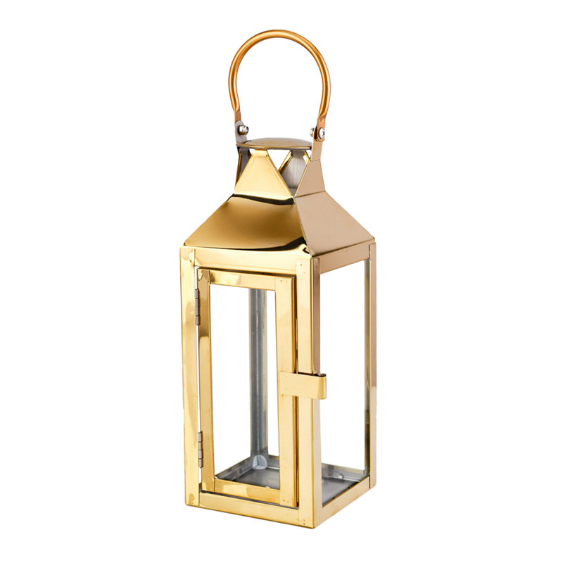 Lanterne de table en acier inoxydable, H 10,25 po x l 4,50 po x P 4,50 po, Doré